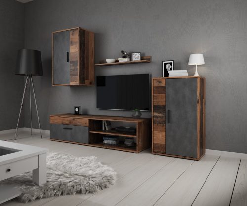 Meubella – Wandmeubel Bellini – Grijs – Donker Old Wood test tv