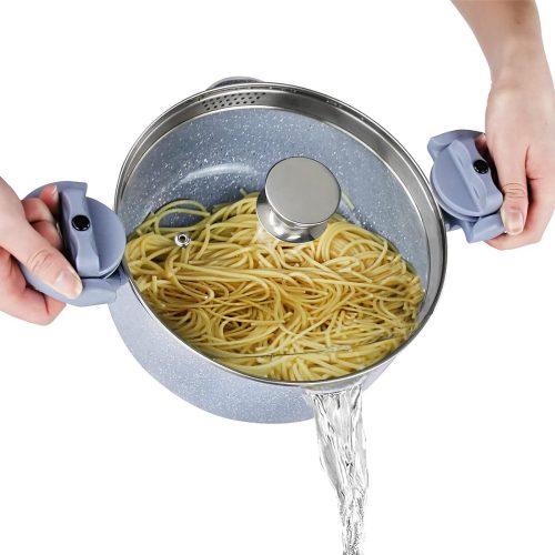 Pasta Pot Inductie 24 cm Kookpot 4.5 L met Vergiet Glazen Deksel Aluminium Stockpot Geschikt voor Alle Kookplaten Inductie met Vergrendelde Handvatten review: gemakkelijk…
