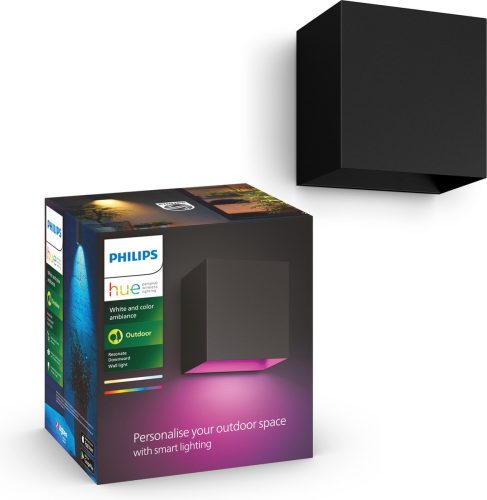 Philips Hue Resonate Down — zwarte muurlamp met wit en kleurlicht