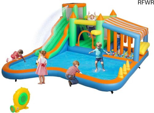 RFWR® Opblaasbare Springburg met Glijbaan en Waterpistool voor Kinderen 3-8 Jaar review waterpret
