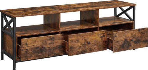 Tv-Kast, TV Meubel Tot 75 inch, Met 3 Laden, Vintage Bruin-Zwart review