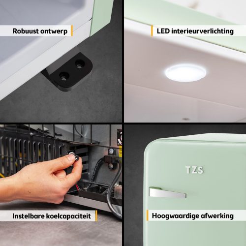 TZS First Austria Mini koelkast – Minibar – 40 liter – Vrijstaand – Volledig stil 22dB – Retro – Groen review: energiezuinig