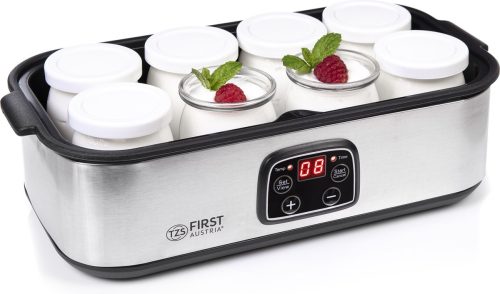 TZS First Austria Yoghurtmaker – 25W – Timer – Inclusief 8x180ml glazen potjes – Zilver review: huisgemaakte yoghurt, probiotica