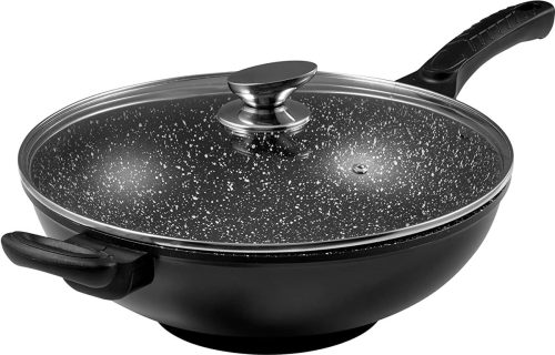 Wok in steen-look – 32 cm – met glazen deksel – stevig en multifunctioneel review: snelle roerbak, ideale wokpan