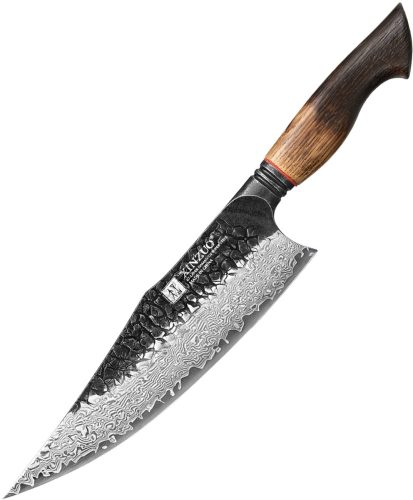 XinZuo Koksmes Damascus – X06 Mo Series – 22 cm – Gebrand Eiken Handvat – Professioneel Keukenmes review: precisie snijden en lange scherpte